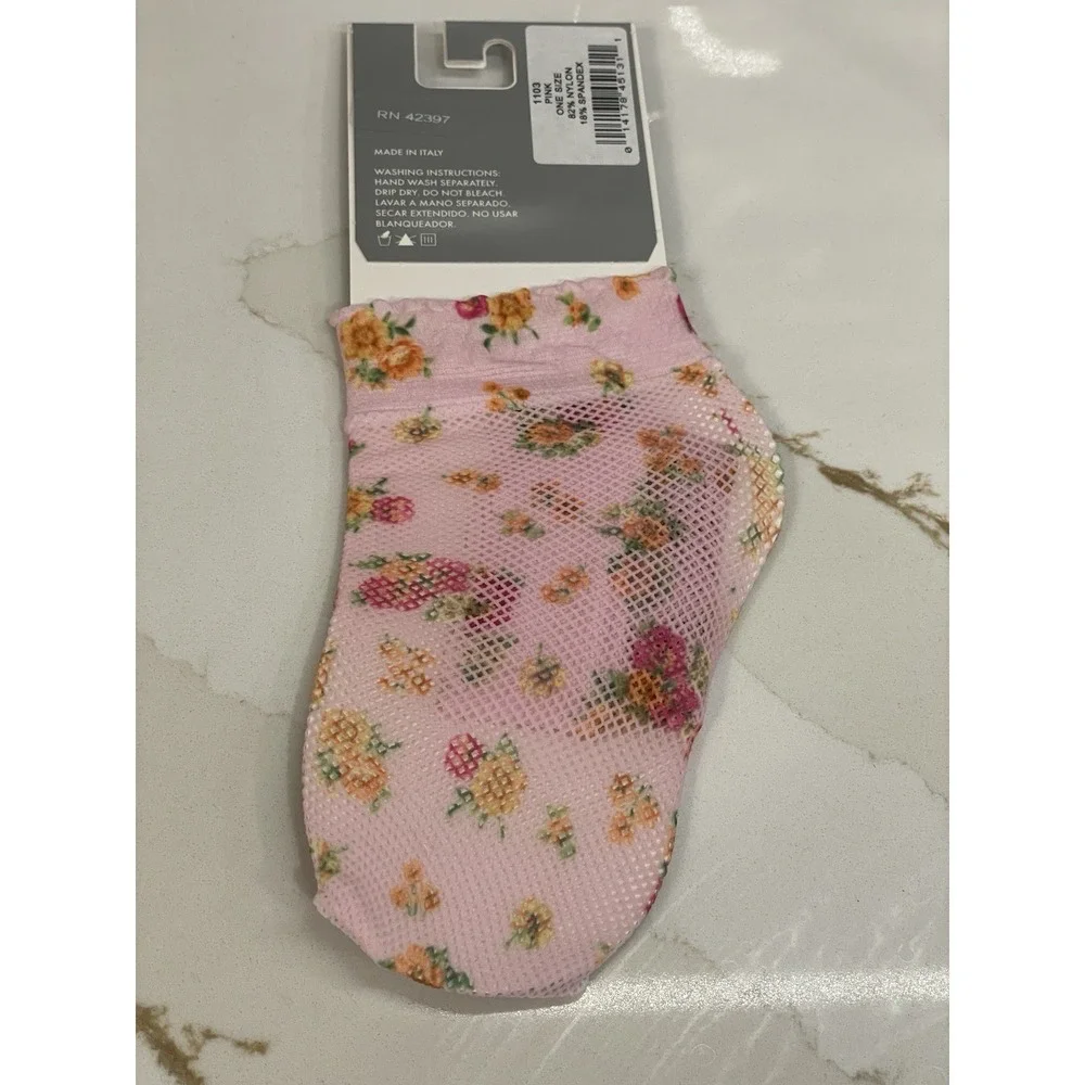 Vintage Y2K Fishnet Floral Anklet Socks Women One Size Pink‎ No Boundaries New